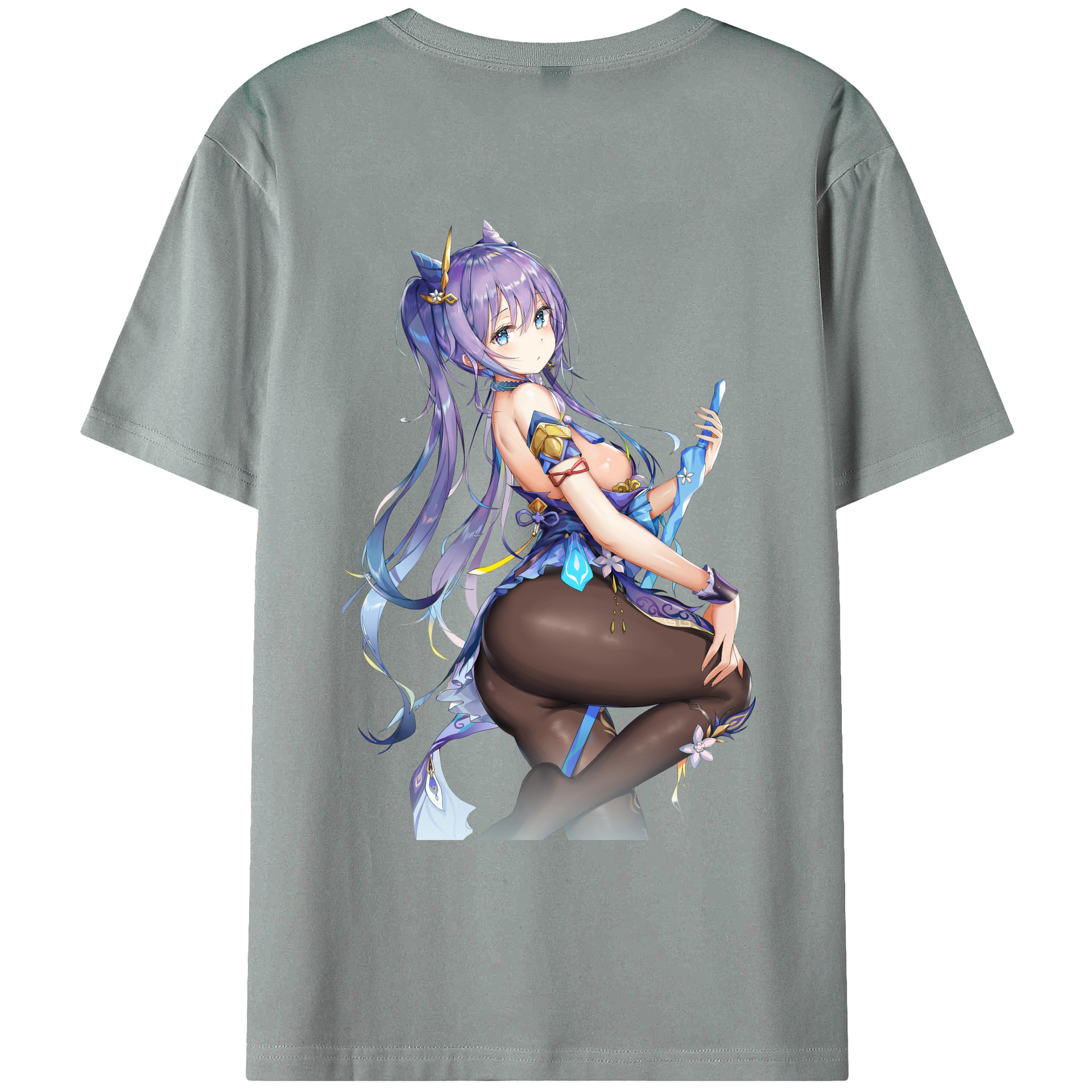 げんし神 刻晴 こくせい genshin Kokusei 綿100％ メンズ半袖Tシャツ（バックプリント） 通気性